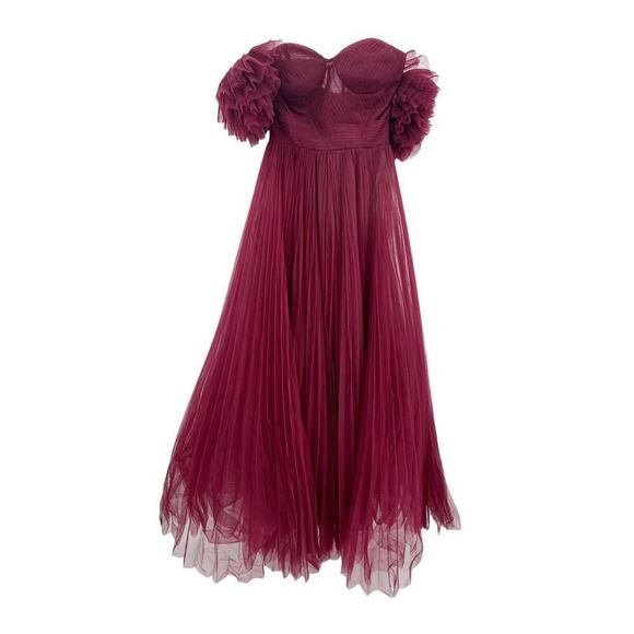 Mac Duggal 20517 Off the Shoulder Tulle A Line Gown Wine Red Size 2 NWT - Picture 10 of 14
